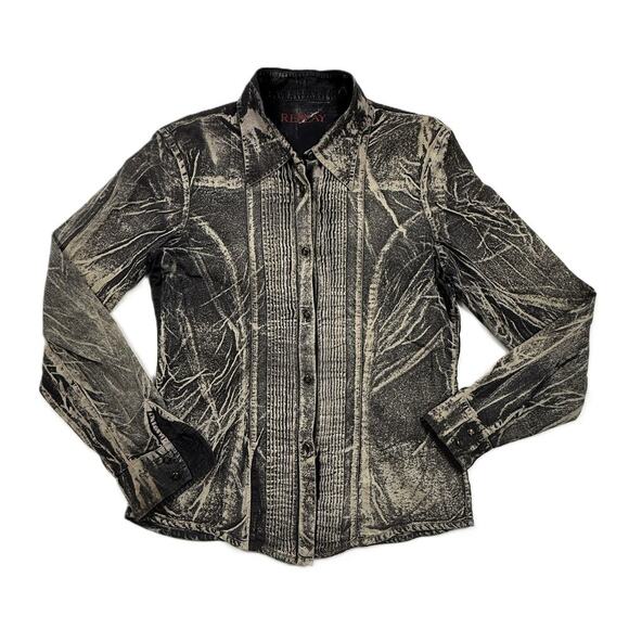 Replay Tops - Vintage Replay Made In Italy Charcoal Wash Long Sleeve Women Shirt Fits Size M